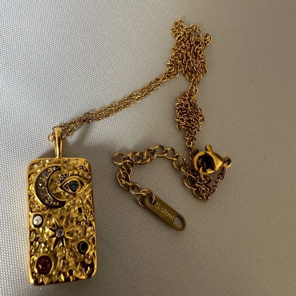 Gold Rectangular Pendant Necklace With Colorful S… - image 6